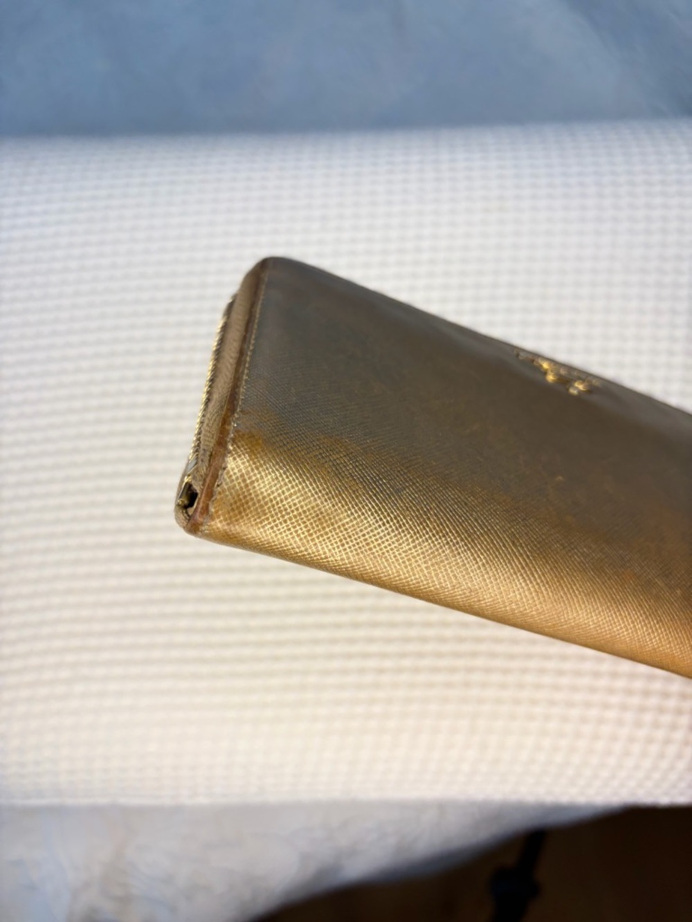 Prada Metallic Gold Saffiano Zip Wallet - Picture 10 of 12